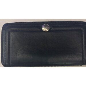Vintage Coach Black Leather Zip Wallet  Script Logo Snap Classic Chic Card Slots